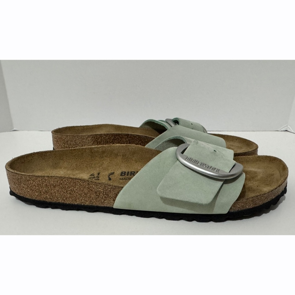 Birkenstock Madrid Big Buckle Nubuck Leather Pure Sage Green Slide Sandals 10 - Picture 3 of 12